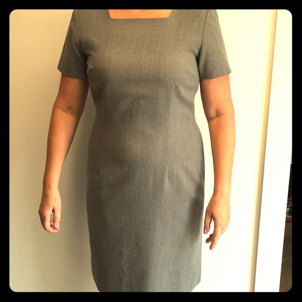 Talbots Gray Wool Short Sleeve Lined Shift Dress